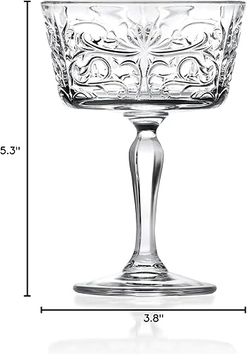 Miniatura 3 de Barski Copas de champán - Flauta - Platillo - Belle Coupé - Juego de 6 vasos - Cristal - Vidrio con diseño de tatuaje -9 oz Hecho en Europa