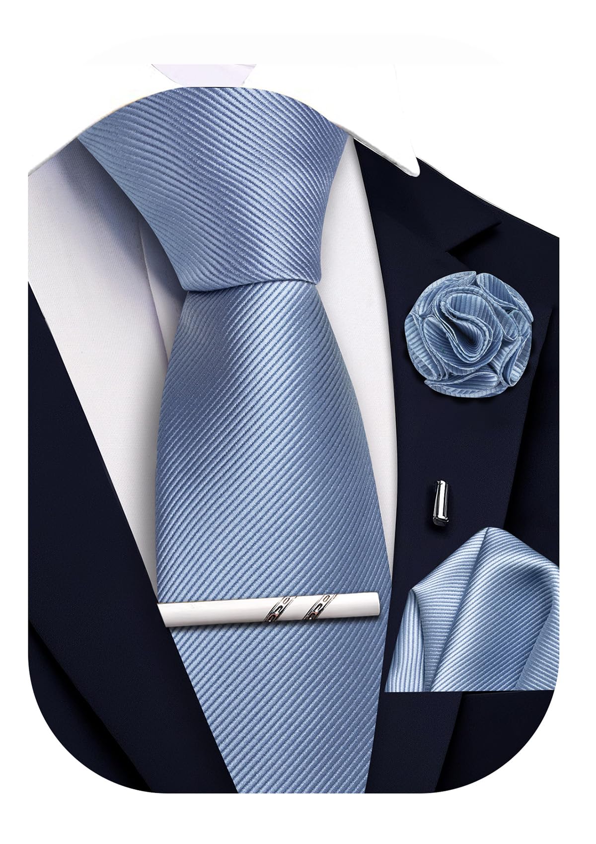 Einfarbige Krawatte für Herren, klassische gewebte Krawatte und Einstecktuch, Reversnadel, Krawattenklammer-Set für Hochzeit, Party, formelle Anlässe, 4 Stück