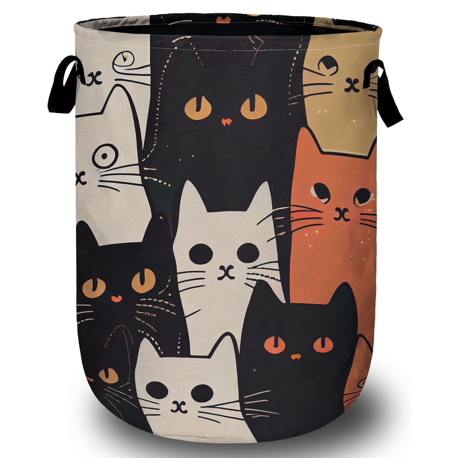 Watercolor Funny Cat Laundry Basket, Laundry Hamper Collapsible Oxford Cloth with Handle Clothes Storage Bin for Bathroom Laundry Room Bedroom 15.7 X 20 Inch