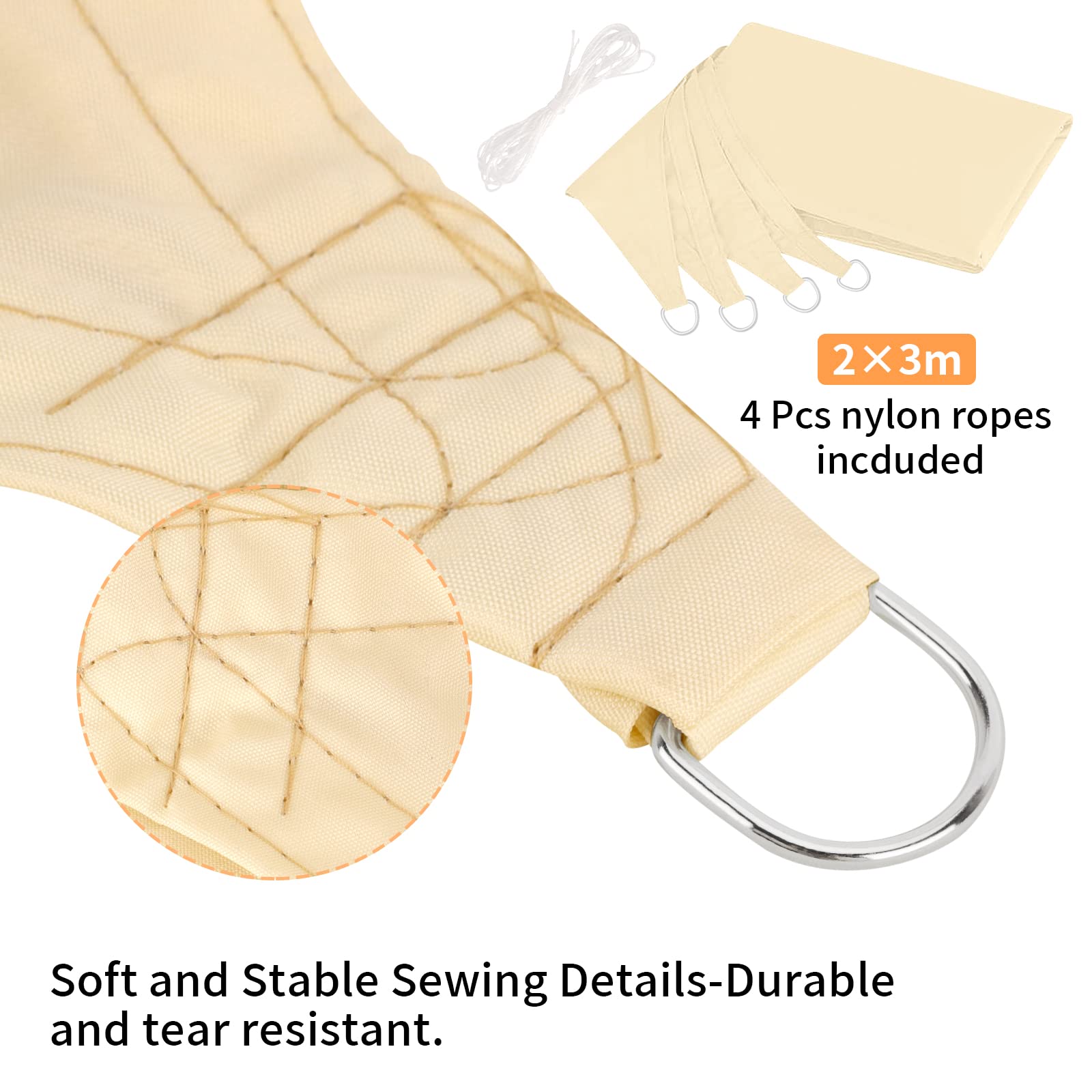 DIDUDE Tenda a Vela Ombreggiante Impermeabile Rettangolare 2x3 m con Corde,Tenda da Sole in Tessuto Realizzato in Oxford di Qualità,Traspirante Protezione UV,per Giardino,Balcone,Terrazza