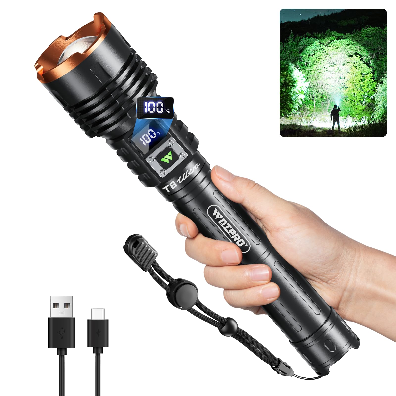 Photo 1 of ***PARTS ONLY***WdtPro Rechargeable LED Flashlights High Lumens, Super Bright 90000LM Rechargeable Flashlight with LCD Display, 5 Modes & Waterproof Powerful 10000mAh Handheld Flashlight for Camping Emergency