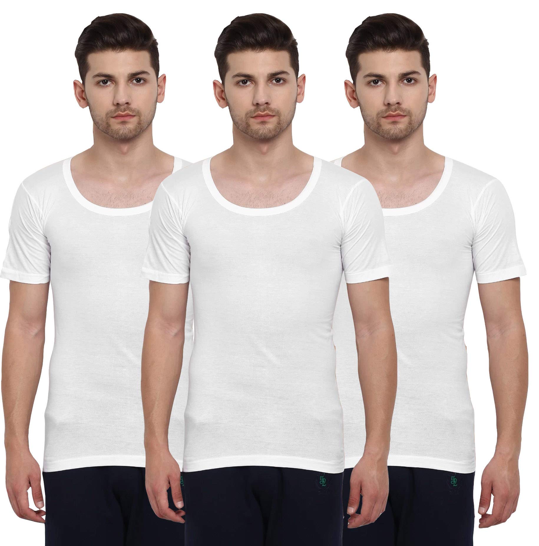 euro Men Cotton White Half Sleeves Vest - Pack of 3 (#Micra-RNS)-picture-37