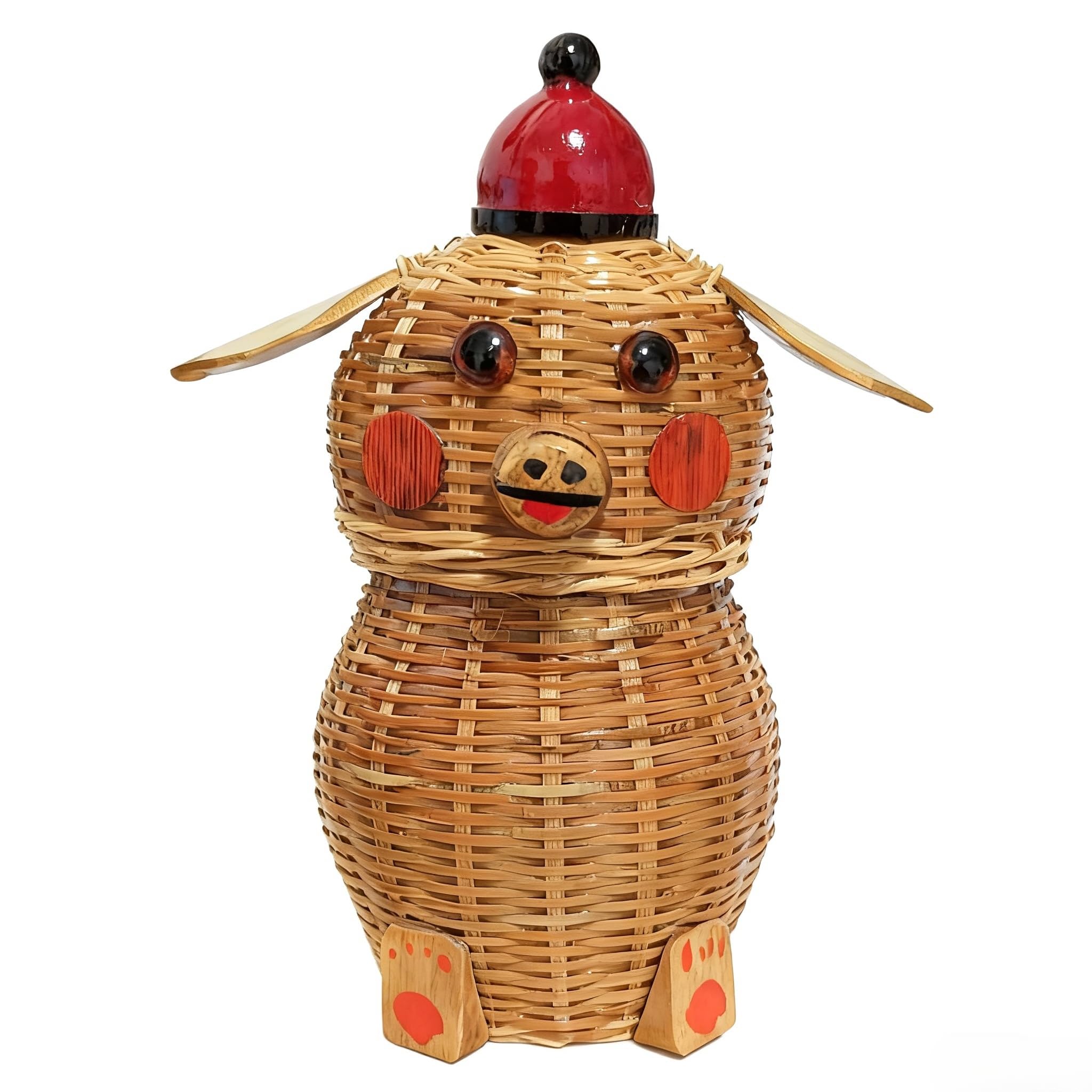 “Tiny Guardian” Miniature Bamboo Sculpture – HandwovenPig Figure, Traditional Coiled Weaving Art, Collectible Folk Art Decor (5.91, Piglet)