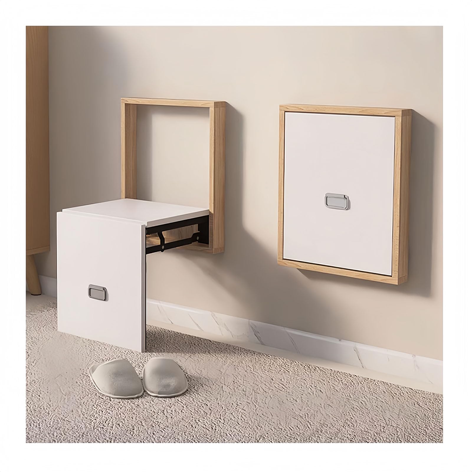 Tabouret pliant mural pour petite entrée en bois naturel