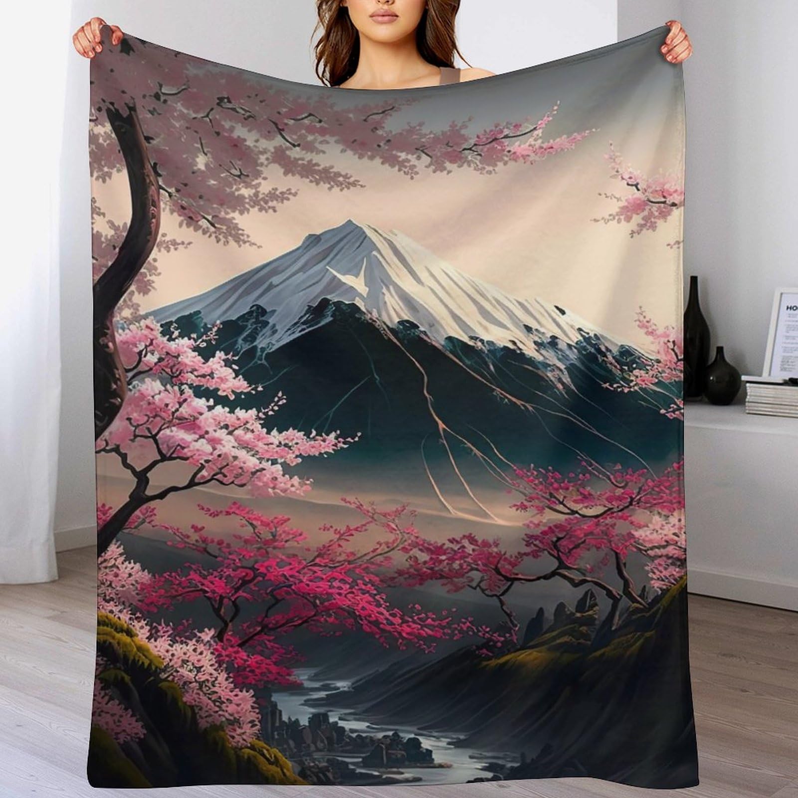 Llxxhh Japanese Cherry Blossoms-1 Japanese Cherry Blossoms Plush Throw Blanket Fuzzy Soft Blankets Flannel For Couch, Bed, Sofa Warm And Cozy For All Seasons 180×200Cm