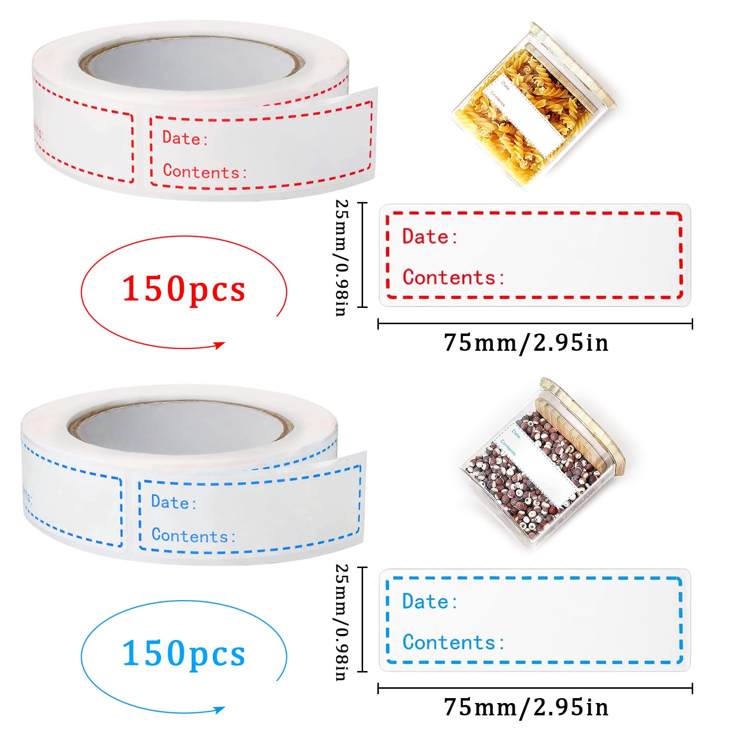 Gefrieretiketten Selbstklebend - 300 Stück In Rot & Blau Für TK-Kost & Marmeladen