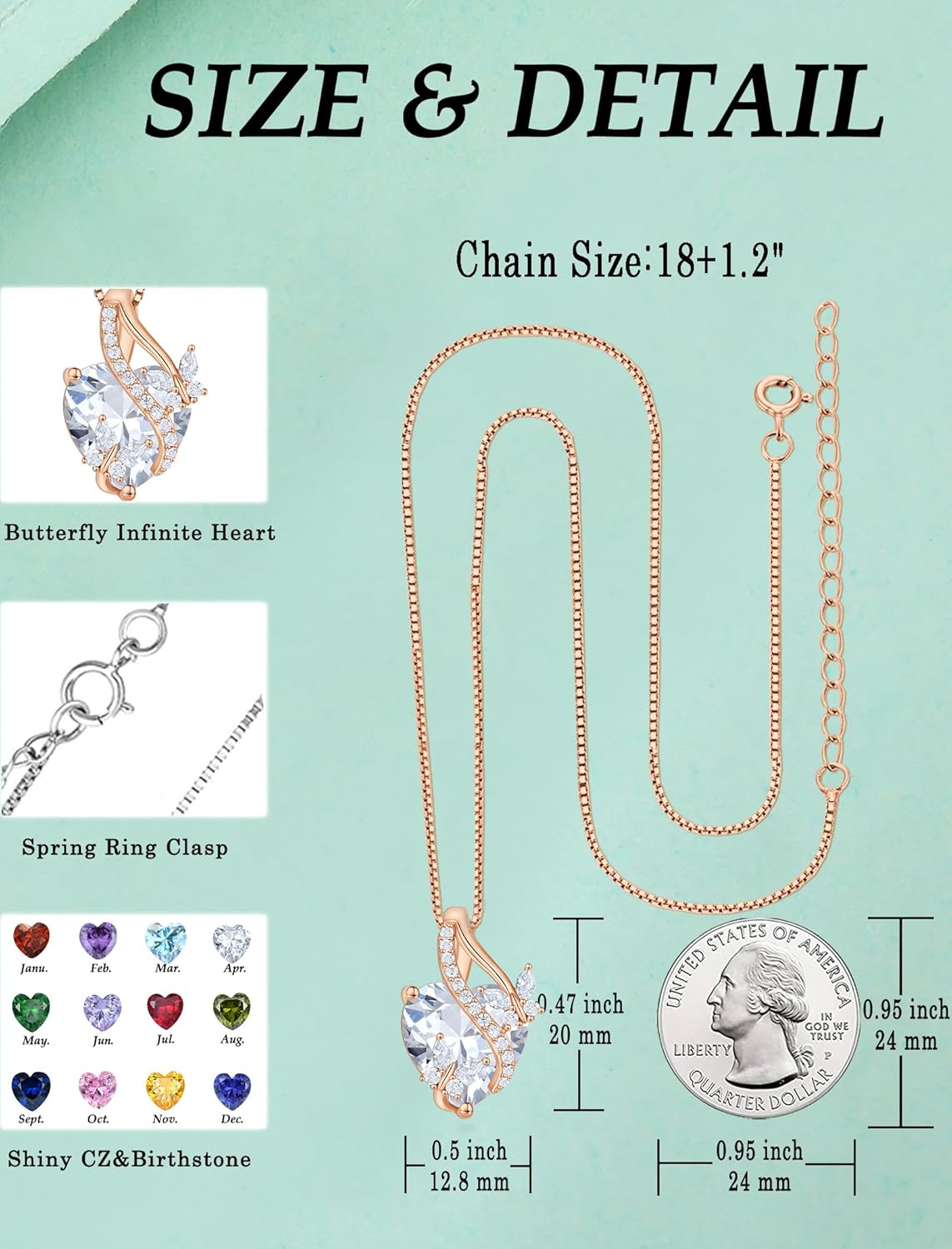 Butterfly Necklaces for Women Sterling Silver Infinity Heart Pendant Birthstone Jewelry Gift with 14k Yellow Gold/Rose Gold Plated - Image 6