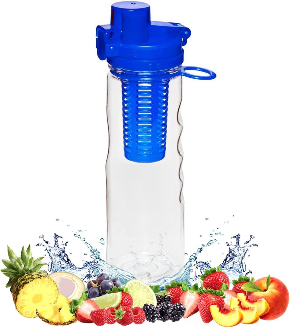 FlavFusion 25 oz Infuser Water Bottle with Locking Flip Top Lid (Blue)