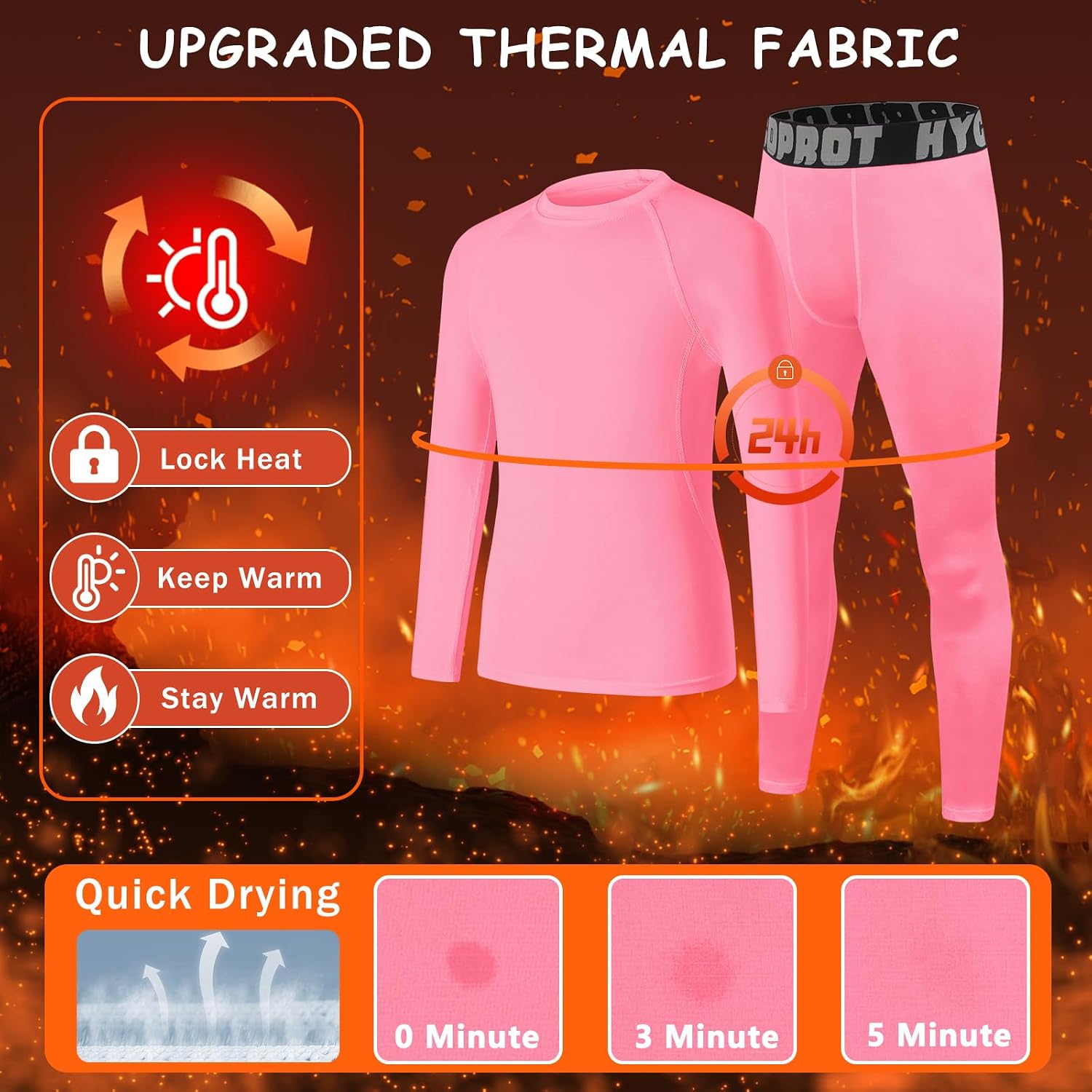 HYCOPROT Youth Boys Thermal Underwear Set Kids Long Johns Base Layer Fleece Lined Compression Shirts Leggings Pants