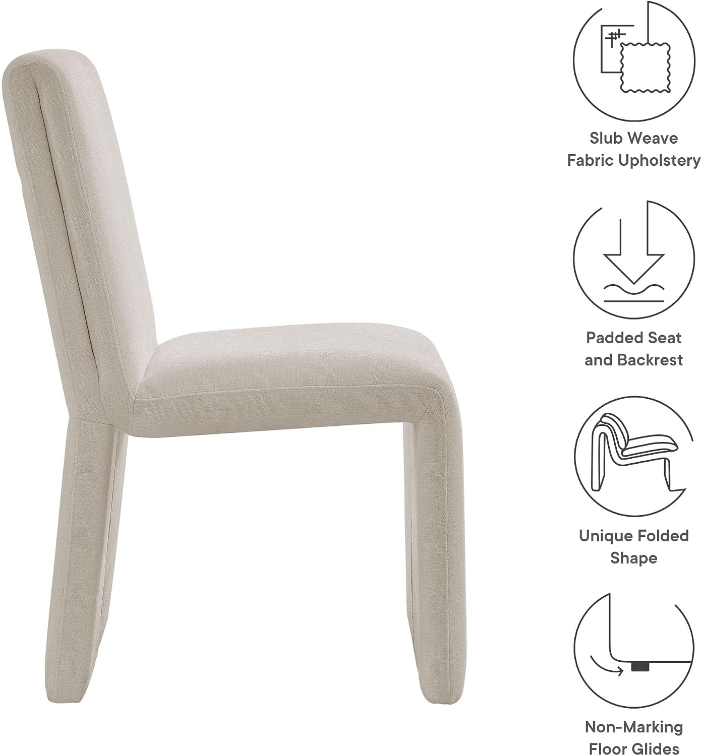 Modway Emory Fabric Slipper Dining Chair in Salt – Upholstered Armless Dining Side Chair – Versatile Modern Accent Chair or Vanity Chair