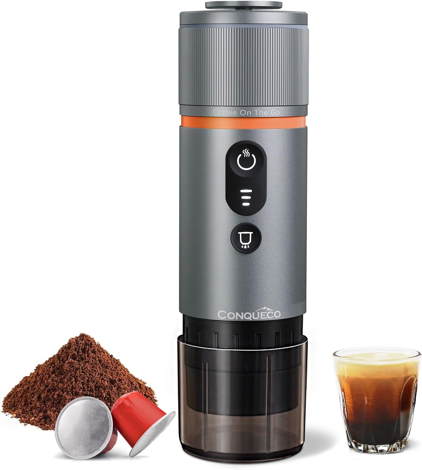 CONQUECO Portable Espresso Machine Travel: 12v Car Coffee Maker with Battery for Camping - Small Electric - 2.5 Mins Heating - 8 Cups Espresso for One Charge