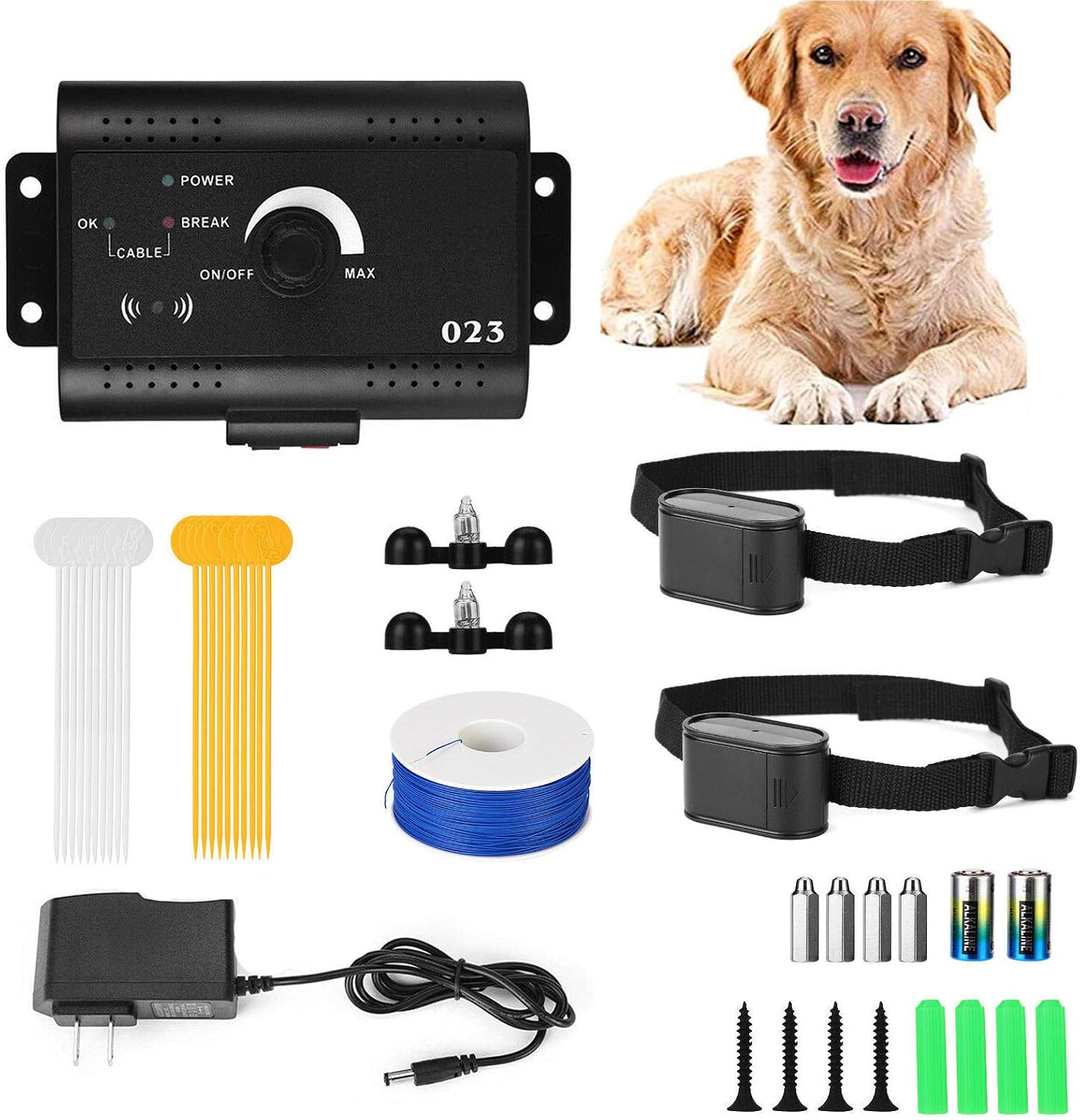 Electric Dog Fence, In-Ground Fence Dog Boundary Container, Pet Containment System, Waterproof Training Collar Receivers with 300m Wire, Shock Tone Correction, Harmless for All Dogs,for2dogs