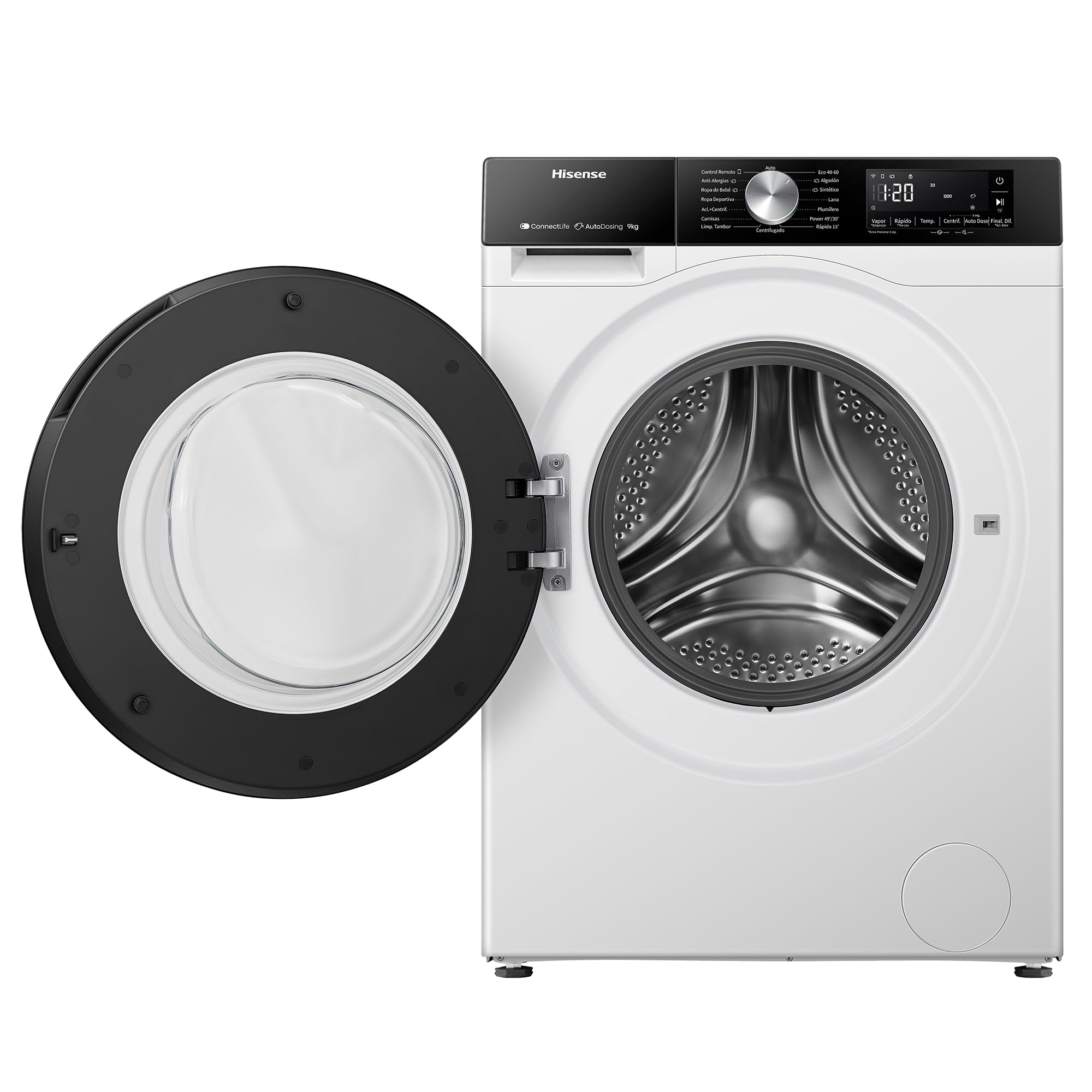 Hisense WF3S9045BW3 - Lavadora con Vapor, Clase A, 9kg, Auto Dosificación, Conectividad WiFi, Función Vapor 99,9%, Lavado Auto Wash, Lavado Rápido 15', PureJet, Blanco