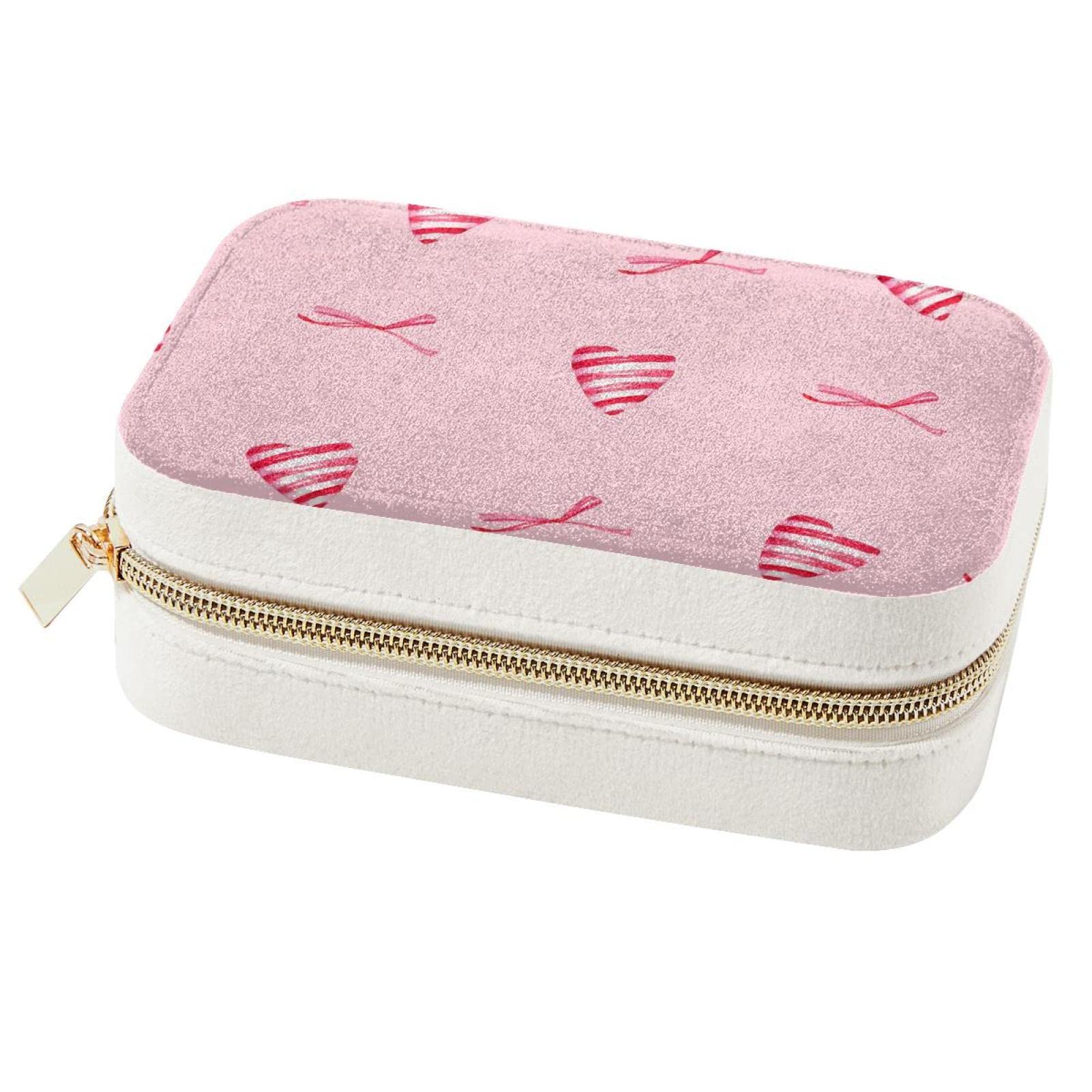 Boîte à bijoux de voyage rose à motifs cœurs pour l'organisation de vos bagages
