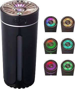 Car Diffuser Humidifier with Essential Oil Diffuser - Portable Silent USB Mini Air Humidifier with LED Light, Air Freshener Aromatherapy Mist Maker for Car Travel Office Home Bedroom Black