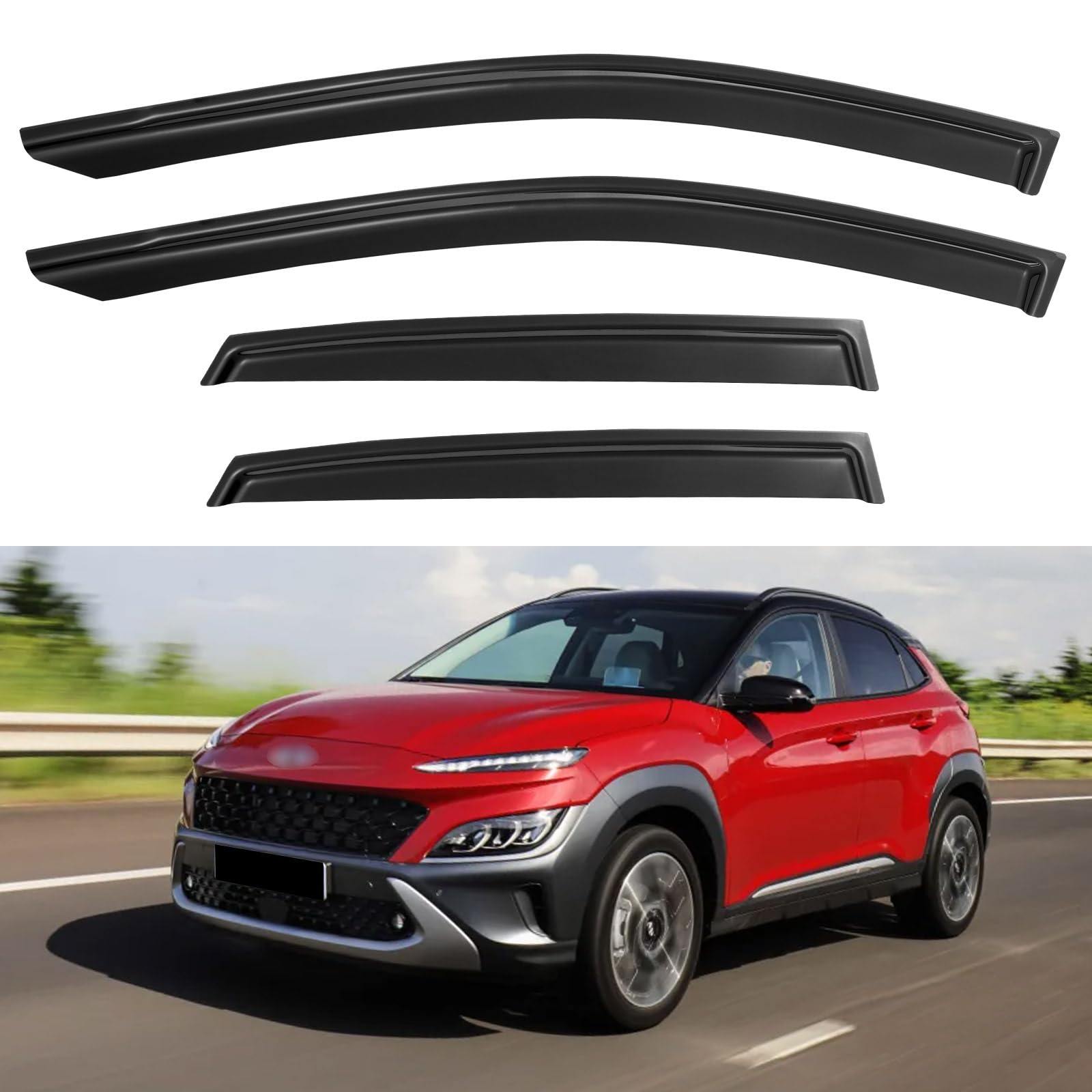Window Visors Rain Guards for 2018-2023 Hyundai Kona | Out-Channel Window Vent Wind Deflectors Visors Shades Protectors for 18 19 20 21 22 23 Hyundai Kona