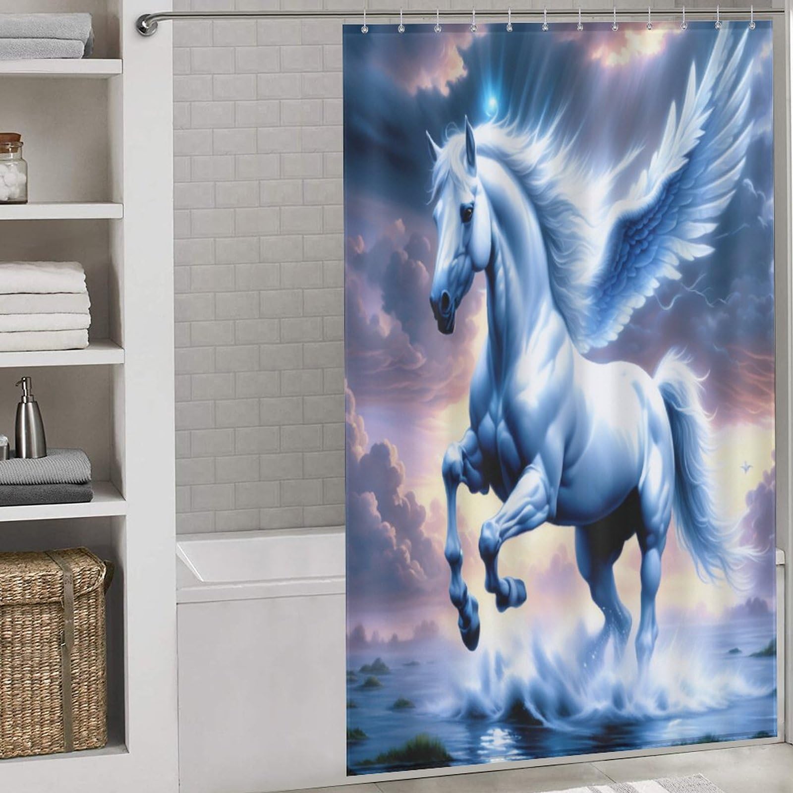 Rideau de douche imperméable cheval anti-moisissure pour baignoire