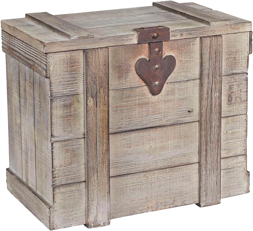 Household Essentials Decorative Trunk, Victorian Style, Aged-Wood Finish and Metal Accents, with Fully Opening Lid and Ring Handles