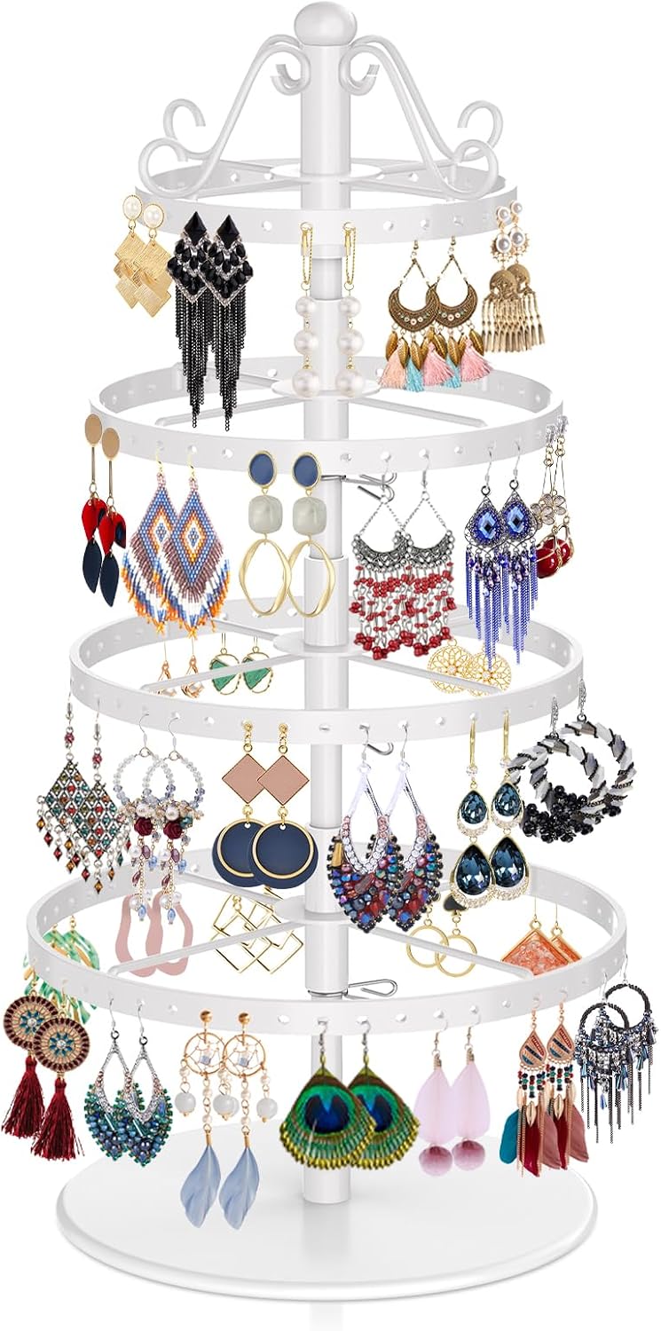Amazon.com: MODOWEY 4 Tier Metal Rotating Earring Holder Organizer Tree ...