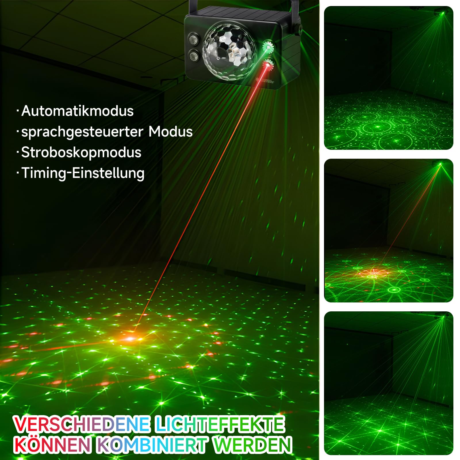 Luce DJ 5-in-1 Con Disco Ball E Strobe - Effetti Luce Per Feste, Telecomando | Nero, Con Supporto - Foto 4