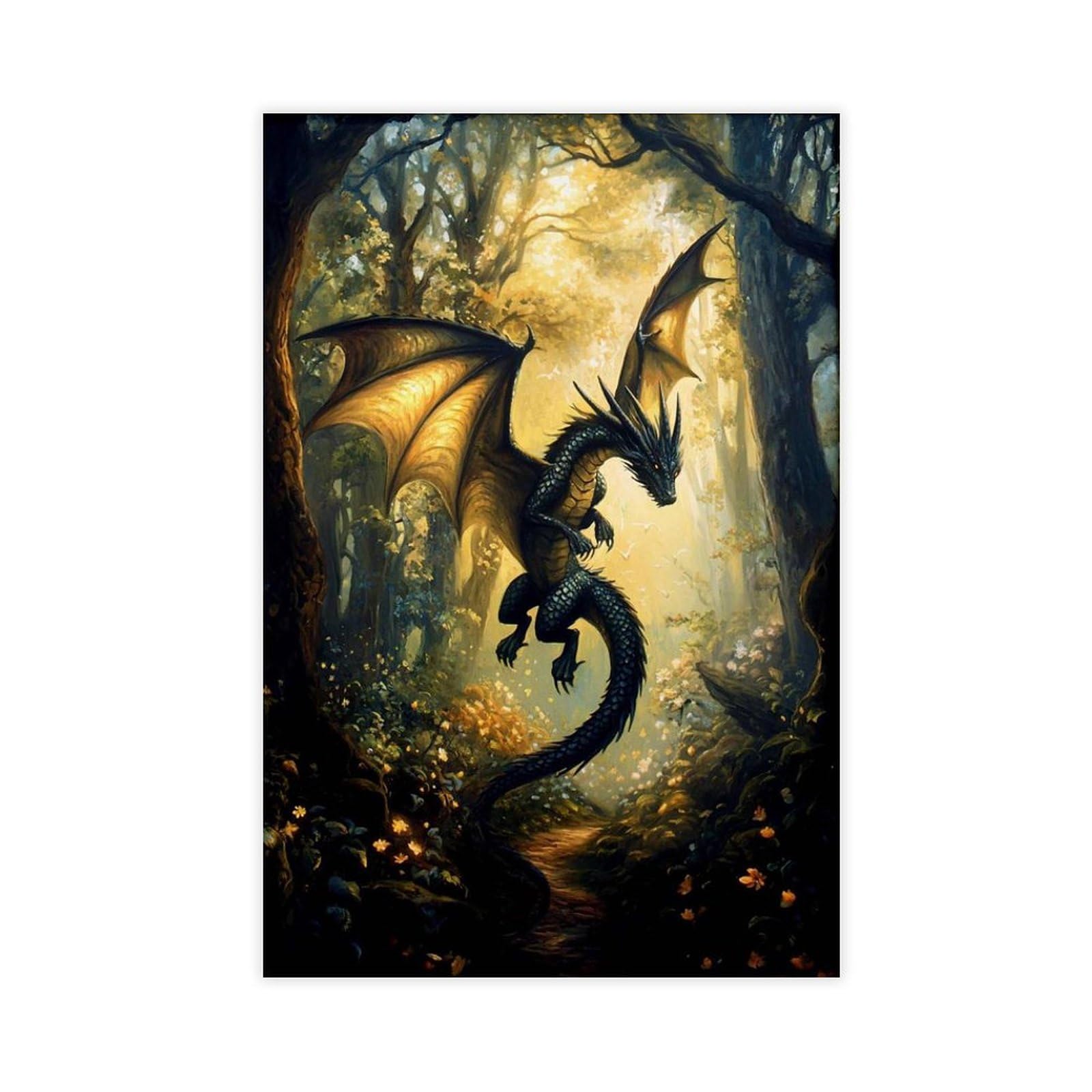 Bareronor Forest Dragon Poster Canvas Poster Bedroom Decor Landscape Office Room Decor Gift 24" L X 36" W