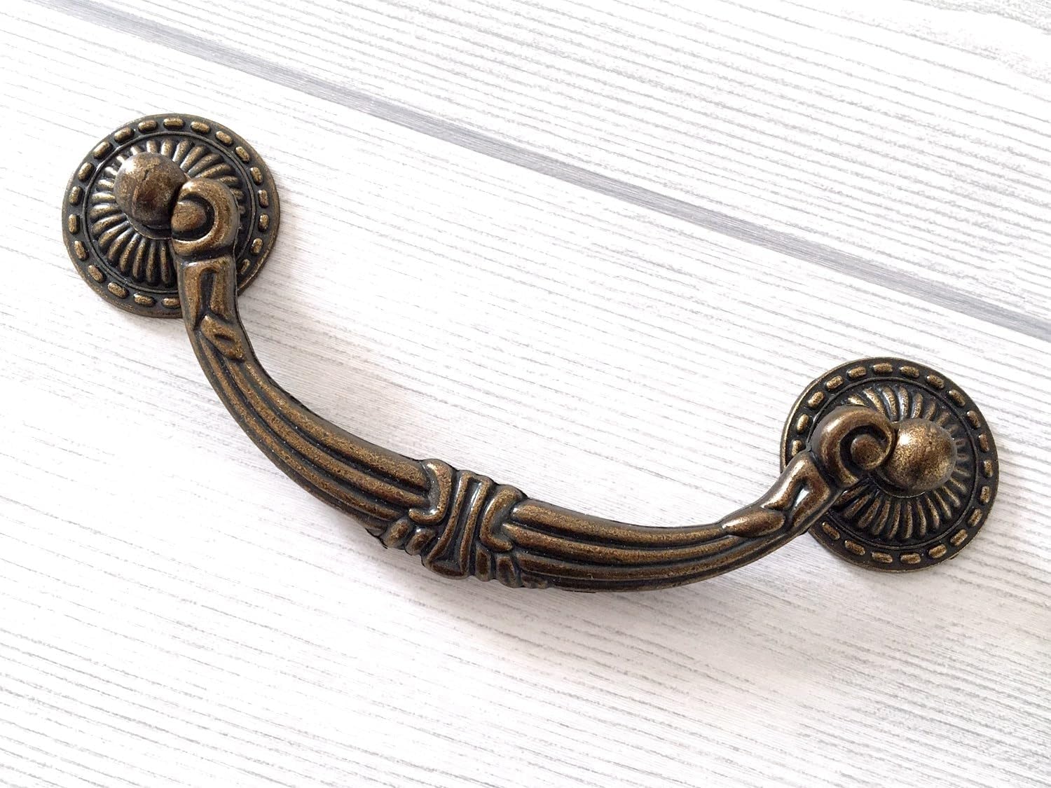 4.5" C-C Bail Drawer Pull Drop Dresser Handle Swing Pendant Cabinet Pull Knob Hardware Vintage Style Antique Gold Brass 4 1/2" Centers (Holes: 4.5" (114 mm))