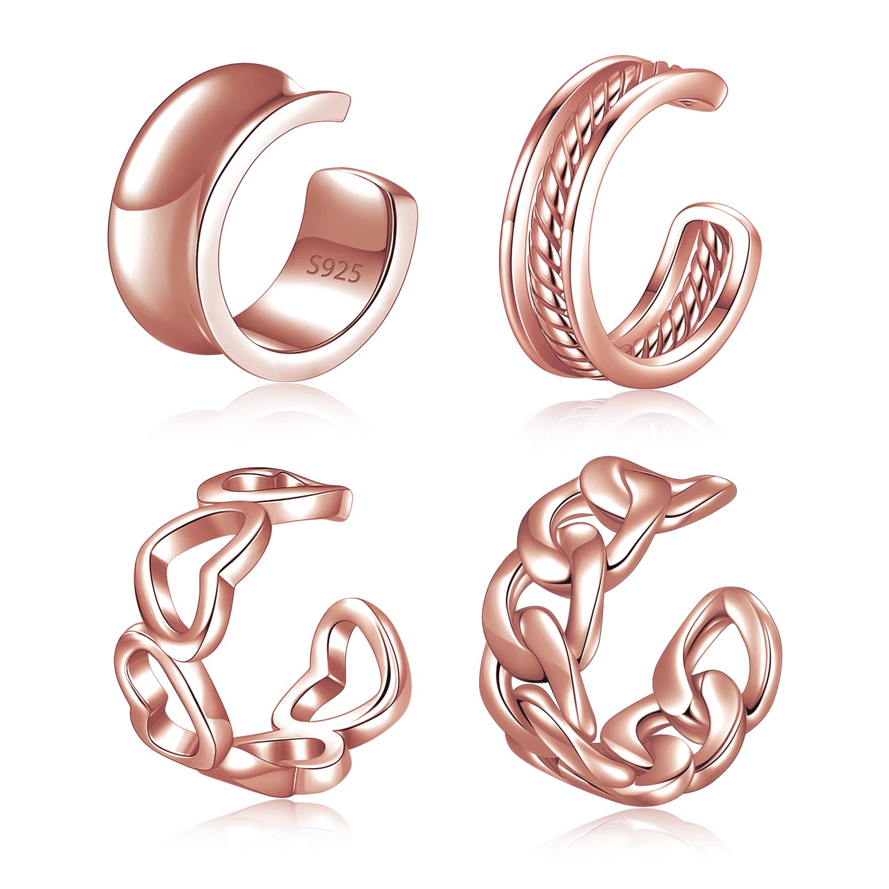 CHIC &amp; ARTSY 925 Sterling Silver Ear Cuffs for Women, Non Piercing Clip On Cartilage Cuffs, Adjustable Fake Conch &amp; Helix Earrings, Gold Plated &amp; Oxidized Various Styles