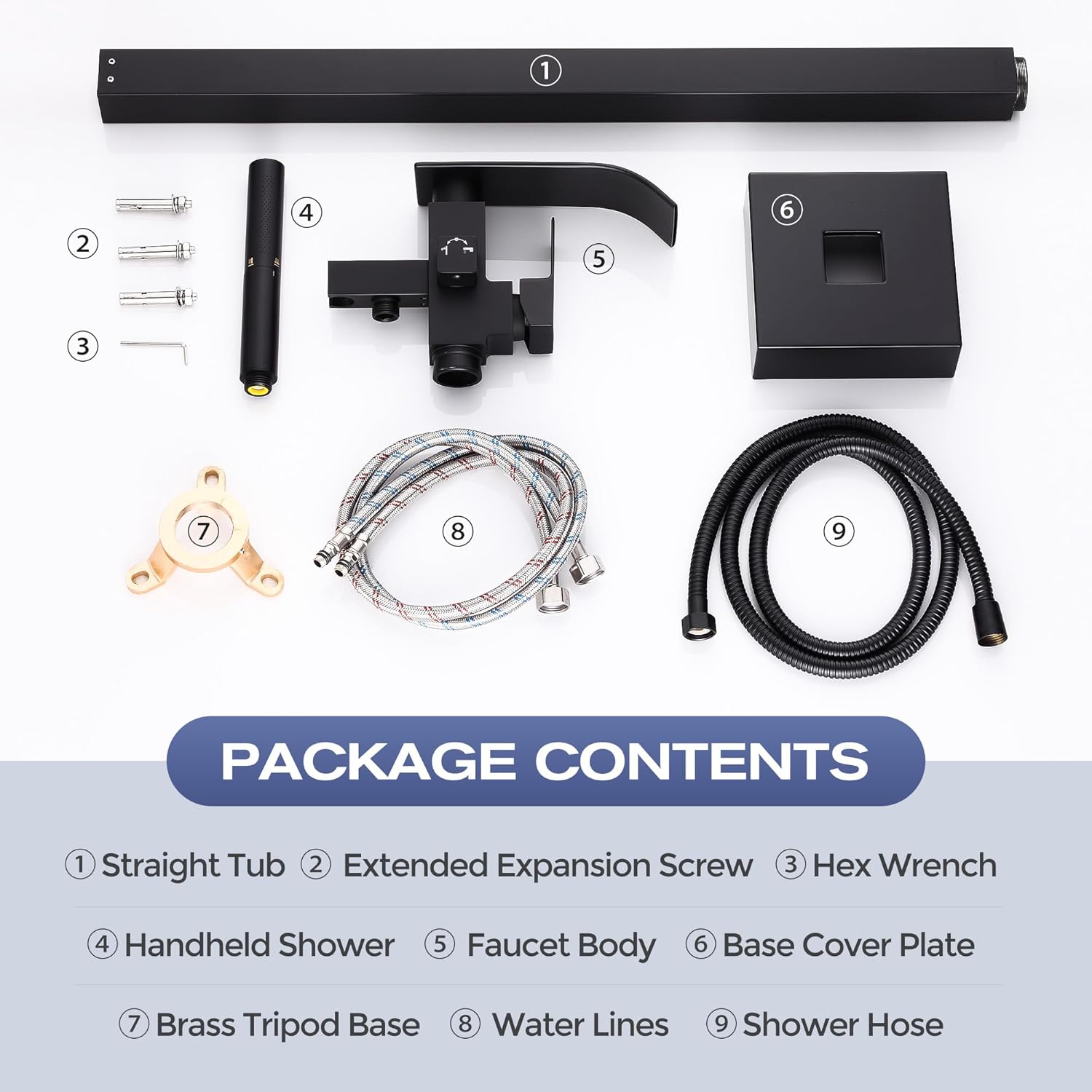 Waterfall Freestanding Bathtub Faucet, Floor Mount Bathroom Tub Filler Shower Faucets with Handheld Sprayer, Matte Black - Image 7