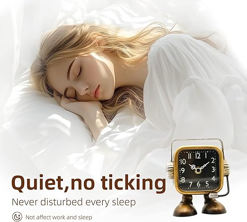 Miniatura 6 de YOUKI Reloj de mesa robot de estilo retro steampunk, reloj de escritorio y estante de estilo industrial, funciona con pilas, reloj silencioso sin