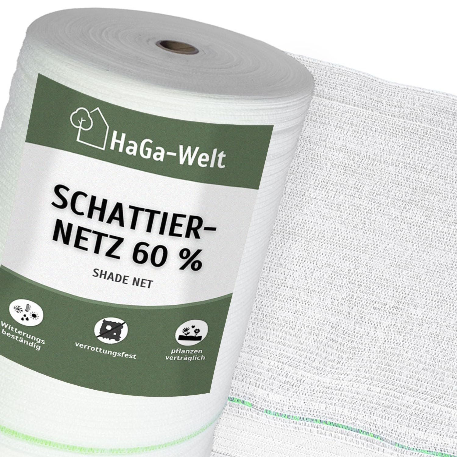 HaGa Schattiernetz – 3 m Breite, 60% Schattenwirkung, weiß