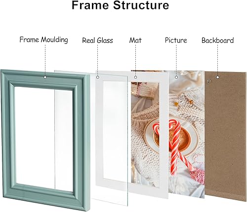 Miniatura 7 de Marco de fotos plegable de madera con bisagras horizontales de 5 x 7 pulgadas con parte delantera de cristal real en color verde azulado para mesa,