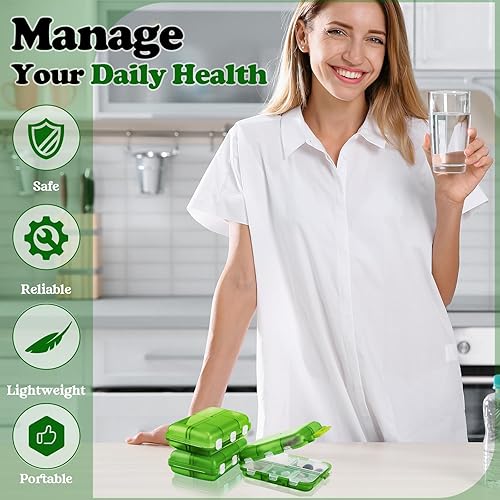 Vista 34 de Meekoo Organizador de pastillas de viaje, 8 unidades, portátil, con bolsillo, contenedor diario, contenedor pequeño, medicina, viajes, con 10