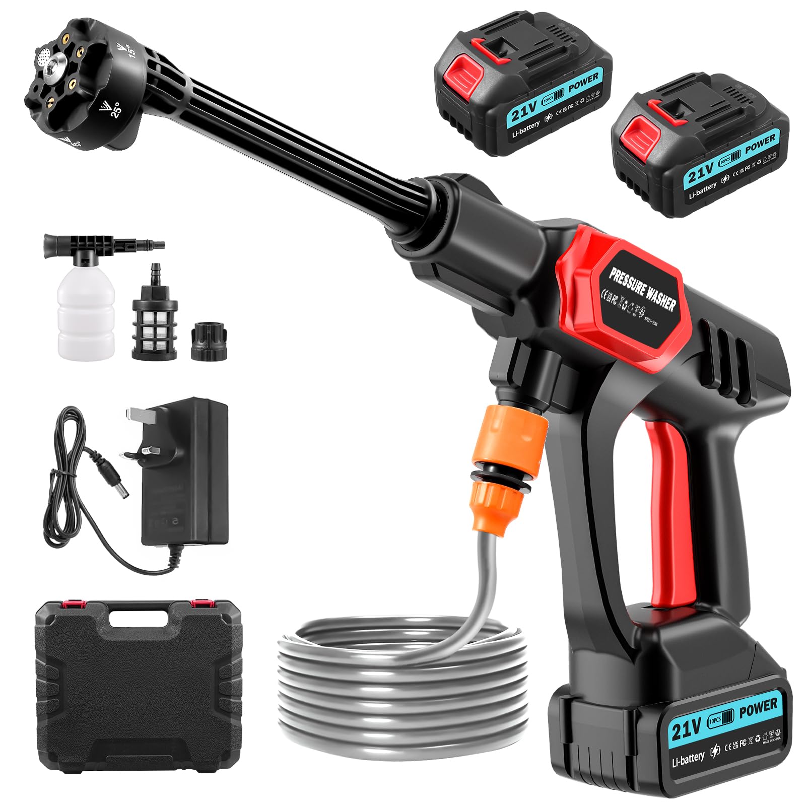 AnkishiCordless Power Washer, 21V Portable Power Washer with 80 Bar Pressure, 10m Spray Reach For Patio, for Car/Floor/Garden Cleaning & Watering