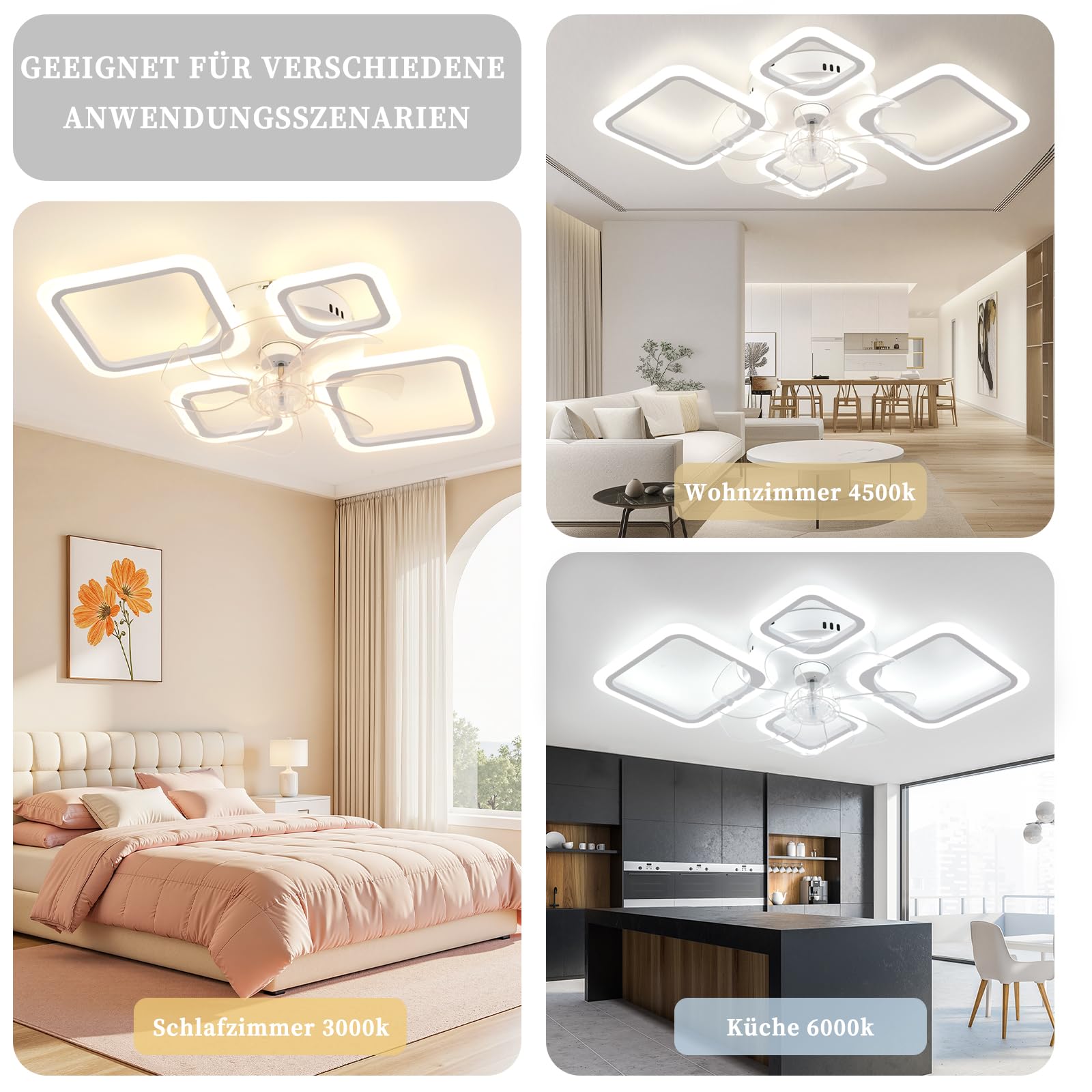 MiiR Deckenventilator Mit Beleuchtung,65W Deckenlampe Mit Ventilator Und Fernbedienung,Dimmbar Lampe Mit Ventilator,6-Gang,Speicherfunktion Deckenventilator Mit Licht Für Schlafzimmer Wohnzimmer,Weiß