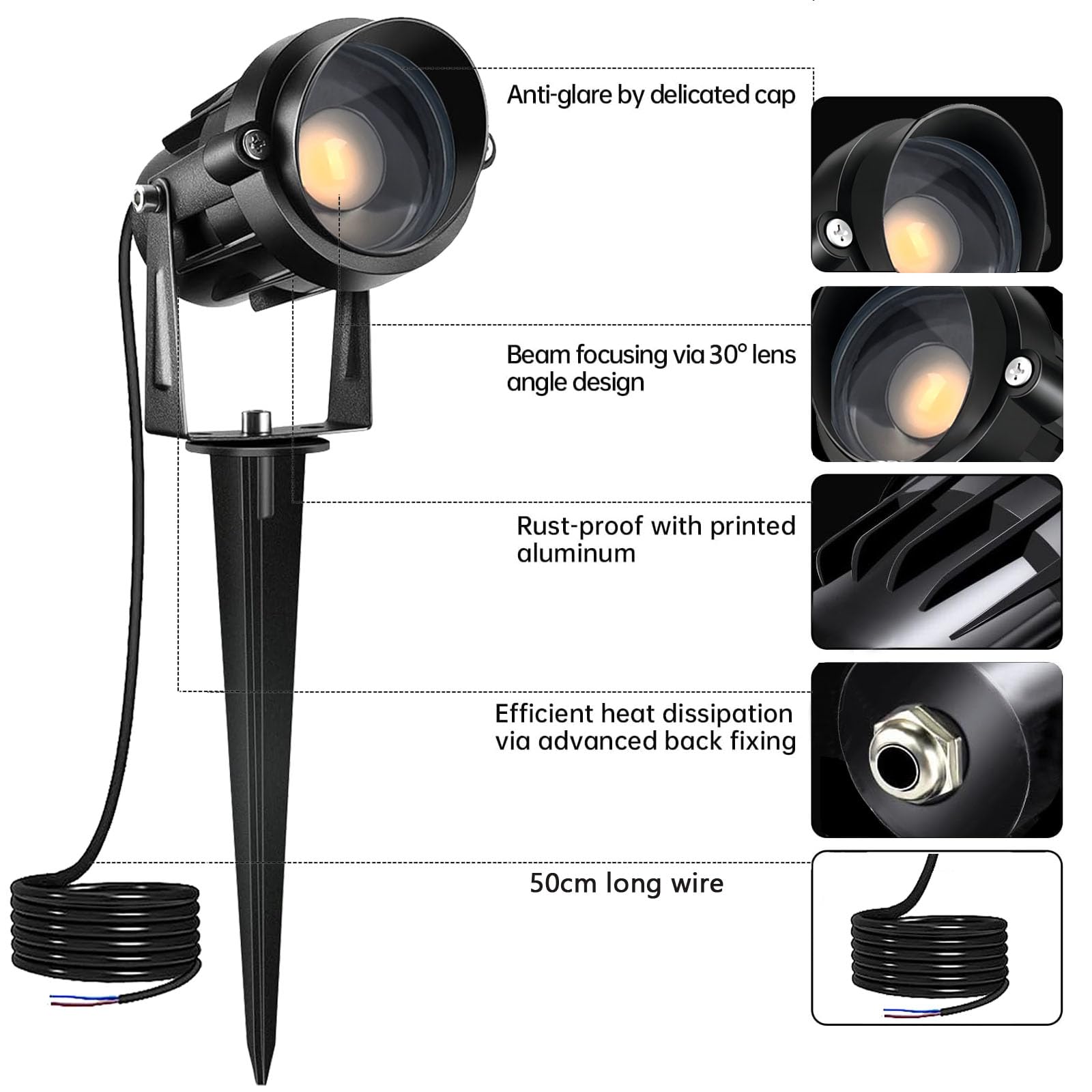 Iluminación exterior LED para jardín Spotlights Iluminación exterior Pin de jardín Fuente de alimentación 7W 12V 24V Baja tensión Iluminación paisajista impermeable IP66 8pack