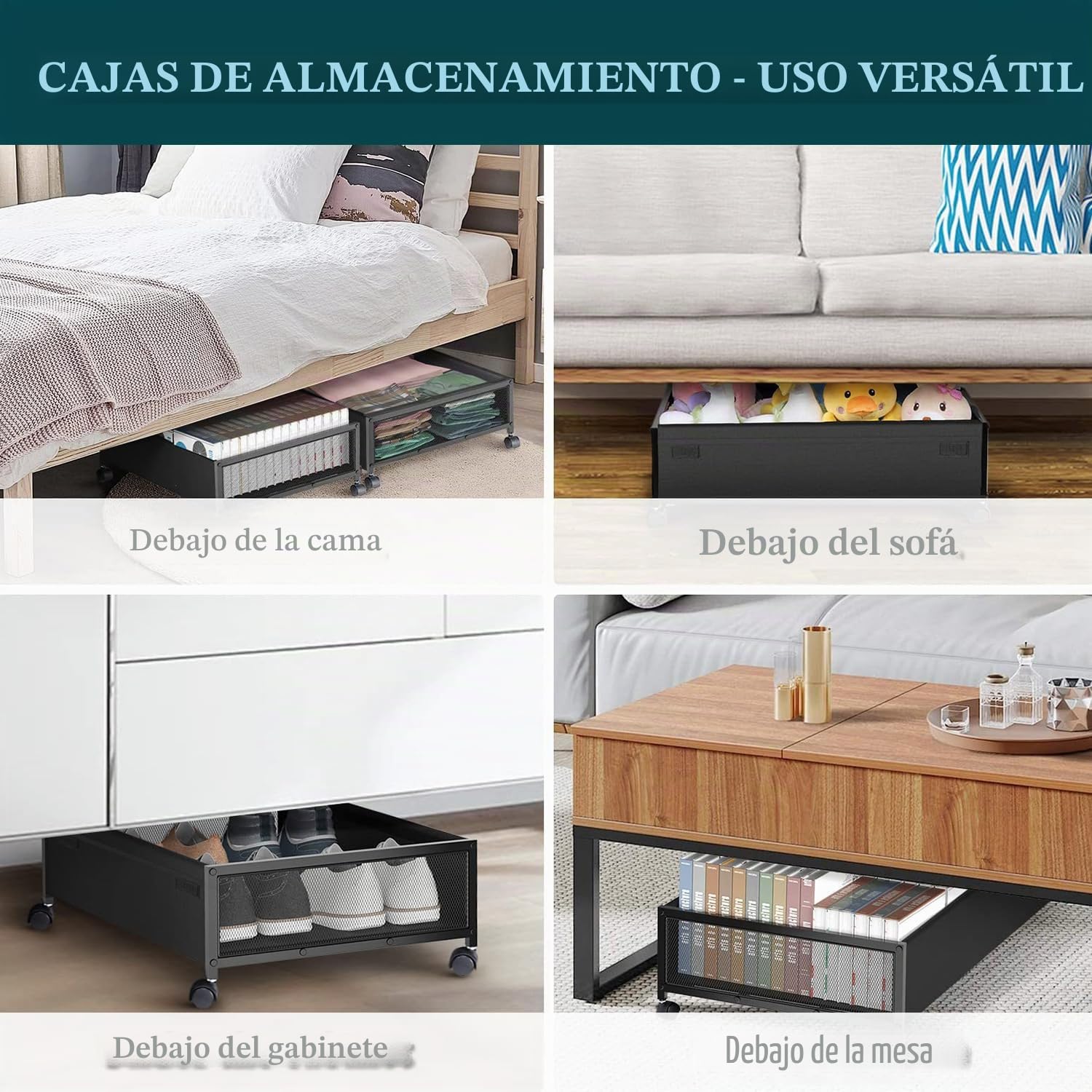 Cajas bajo cama con ruedas, 2 unidades, 80 x 42 x 18 cm