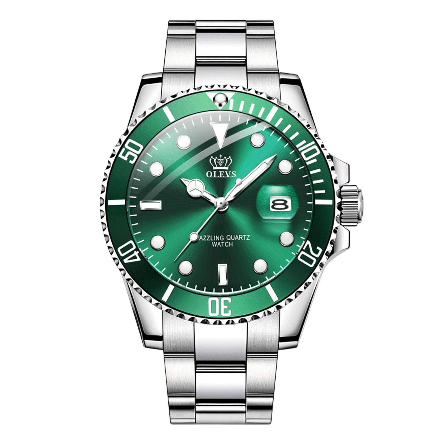 RORIOS Moda Hombre Relojes Analógico Cuarzo Reloj Luminoso Reloj Acero Inoxidable Band Calendario Multifunción Relojes