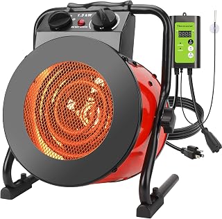 Greenhouse Heater with Digital Thermostat, 1500W Grow Tent Heater, Overheat Protection & Fast Heating, Electric Space Heaters for Patio, Garage, Greenhouse, Flower House, Red