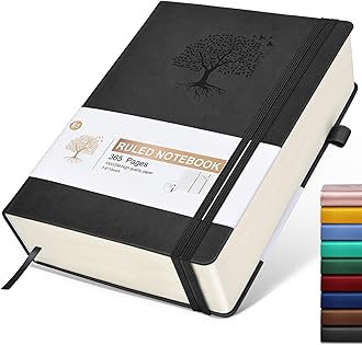 Lined Journal Notebook, 365 Pages B5 Large Journals for Writing Ruled Notebook, Hardcover Leather Journal for Women Men, Daily Notebook for Work, Note Taking, 100Gsm Thick Paper ( 7.6'' X 10'' Black)