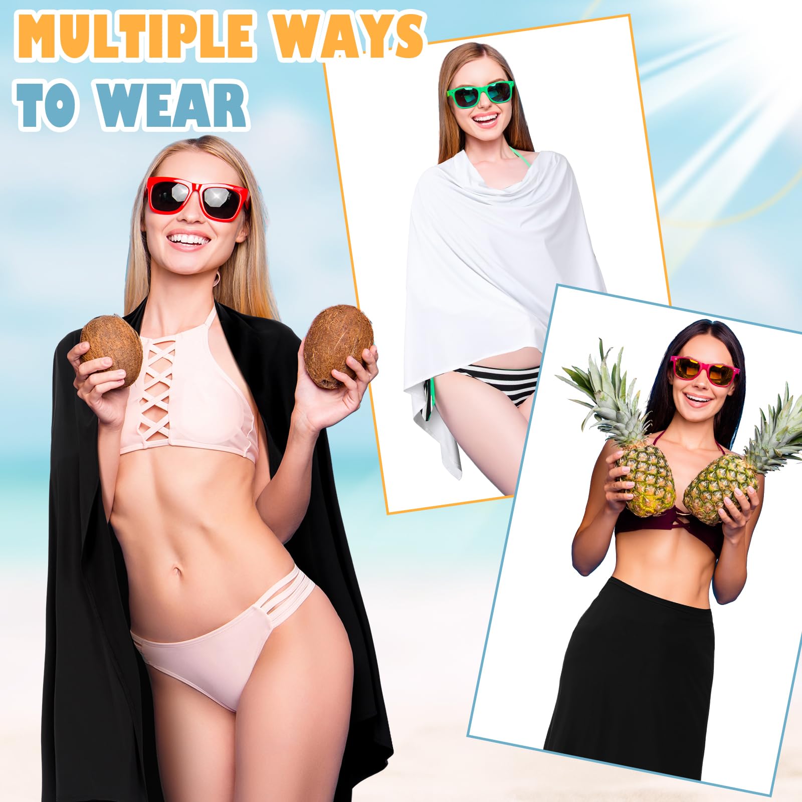 Hahafelt 2 chales de sol para mujer, protección solar UV UPF 50+, chales de viaje para playa, bufanda de verano, color blanco y negro, protección UV, ropa para natación, al aire libre, playa