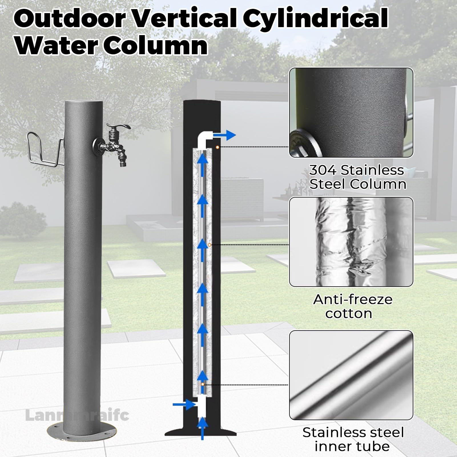 Dispensador de grifo de columna de agua de jardín de acero inoxidable para exteriores, hidrante anticongelante para riego de patio y césped