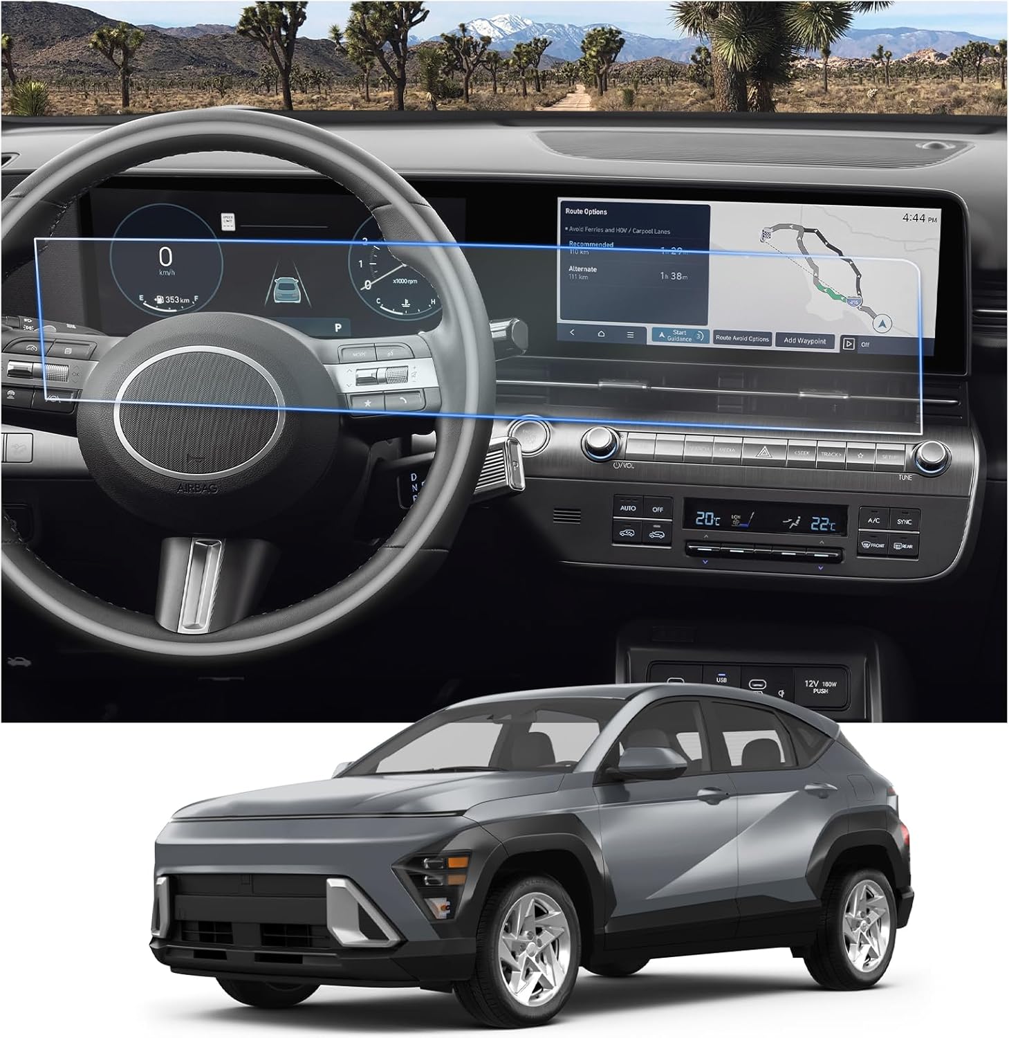 CDEFG 2Pcs for 2024 2025 2026 Hyundai Kona 12.3” Screen Protector for 2024 2025 2026 Hyundai Kona SX2 Accessories Screen Protector Integrated Dual Center Touch Screen Digital Intrument Display