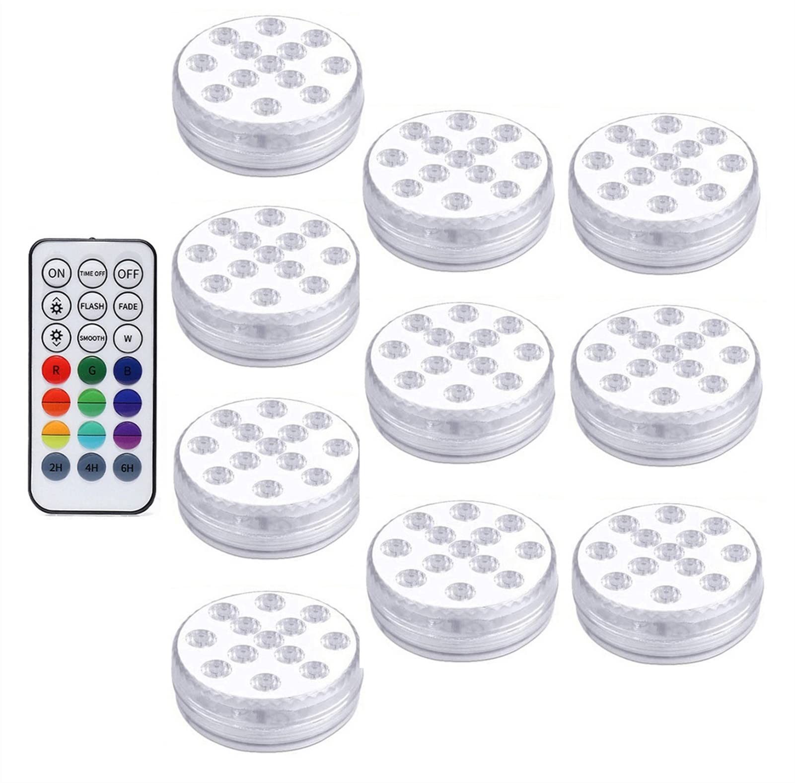 RVB sous-Marin USB Lumières LED Submersibles magnétiques Rechargeables Lumières de Piscine imperméable des lumières de Piscine for Vase d'aquarium (Emitting Color : 1 Controller 10 Lamp)