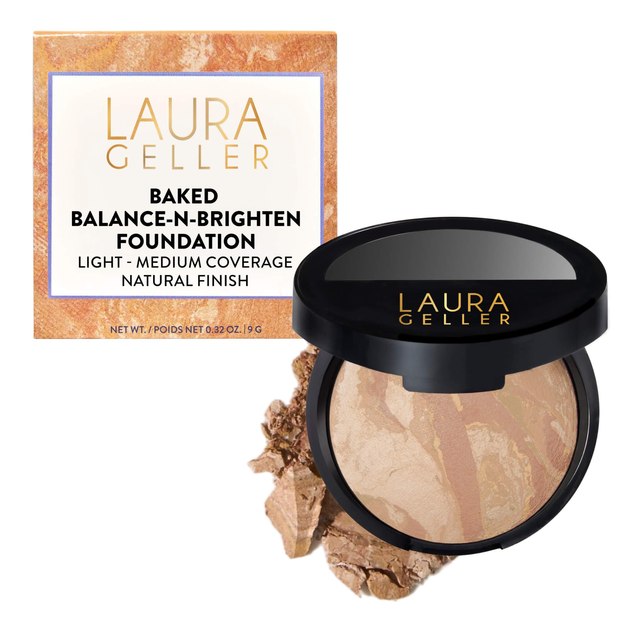 LAURA GELLER Baked Balance-n-Brighten Colour Correcting Powder Foundation (Light) Buildable Light to Medium Coverage Baked Foundation, Demi-Matte Finish