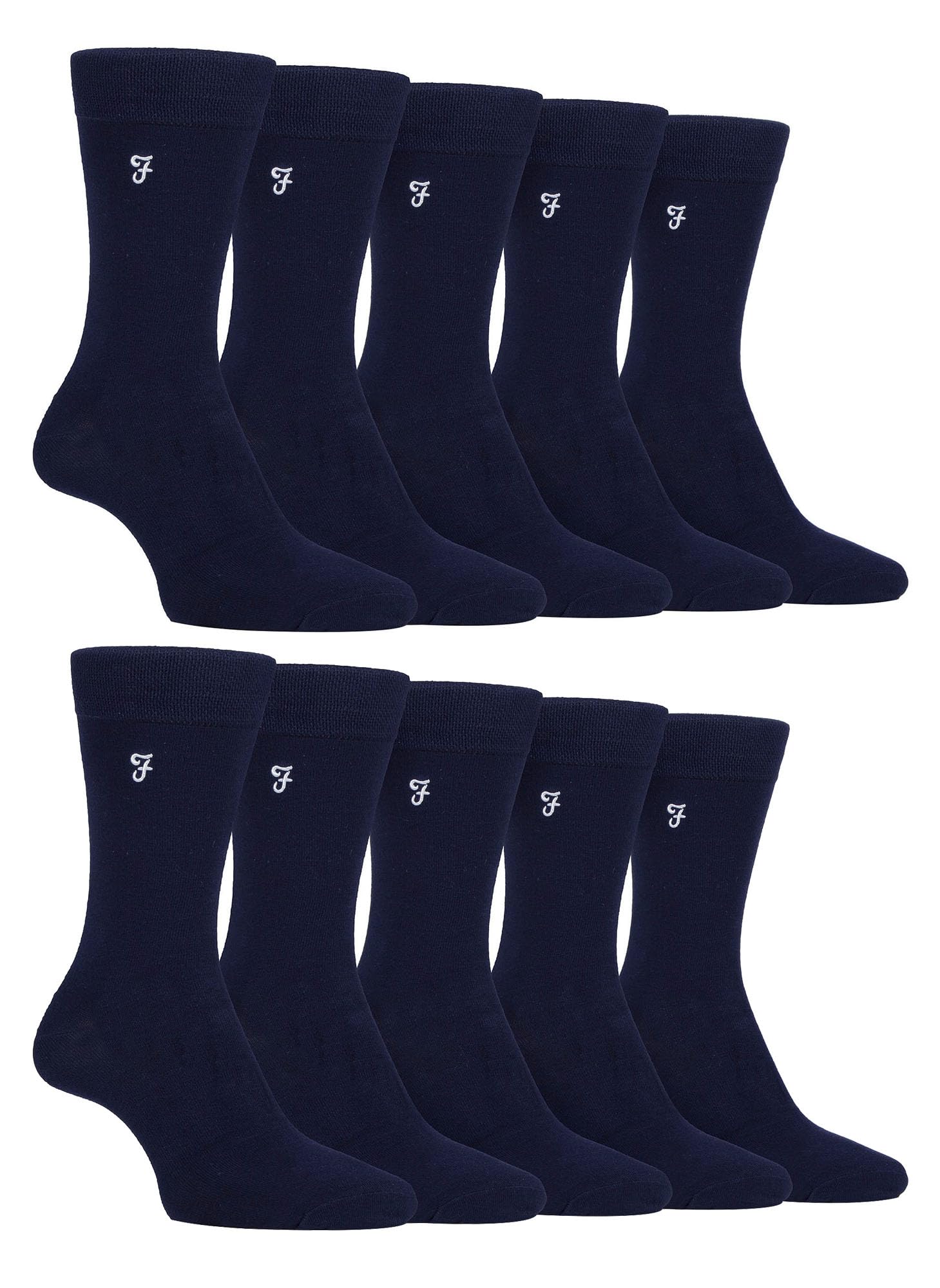Farah 10 Pairs Multipack Mens Bamboo Dress Socks Bright Cotton Socks with Gentle Grip Top (6-11, Navy)