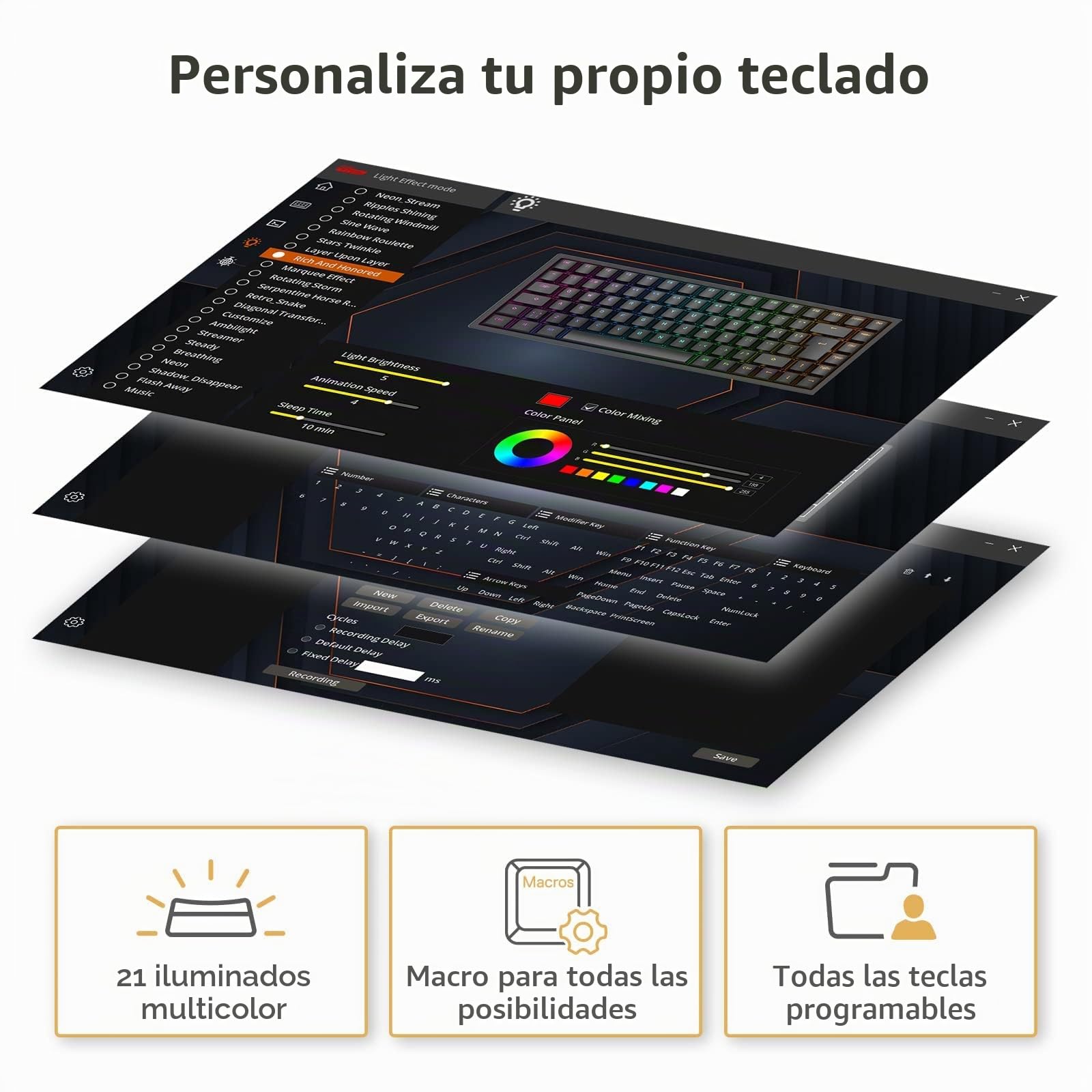 RK ROYAL KLUDGE RK84-DE 75% Teclado Gaming, 85 Teclado TKL Compacto, Teclado Mecánico Bluetooth, Interruptor Rojo, Retroiluminación RGB, Teclado Gaming 2.4Ghz