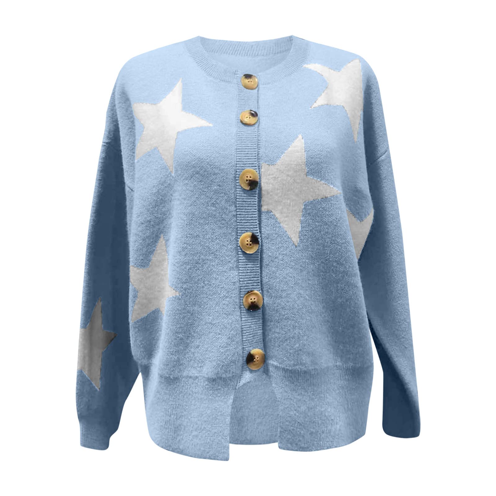 Cárdigan fino para mujer corto - Chaqueta de entretiempo para mujer primavera elegante cuello redondo cárdigan de punto fino estampado cárdigan de punto de manga larga suéter de punto suéter cómodo