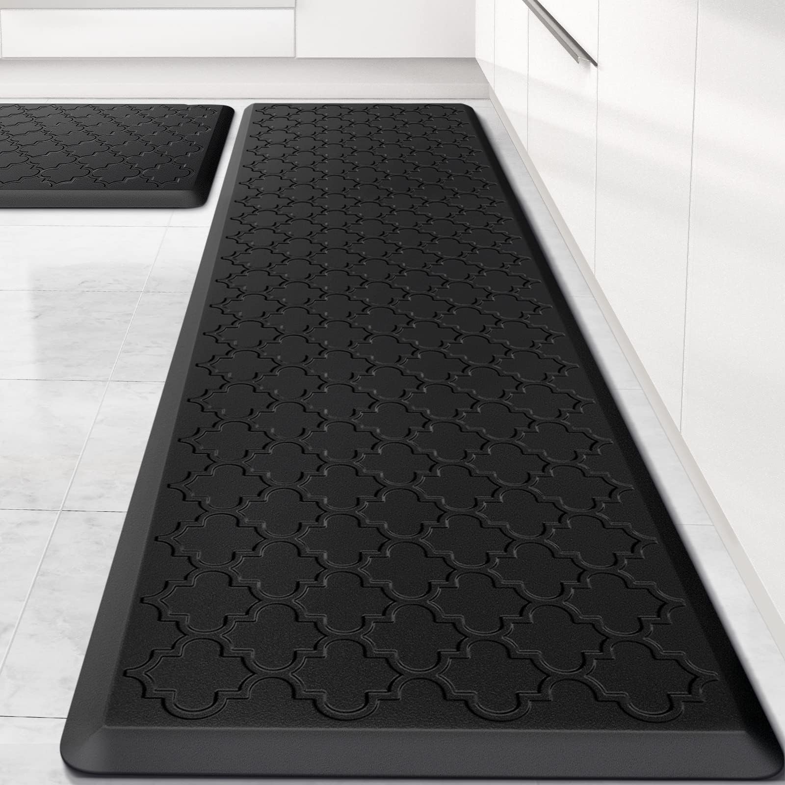 Kitchen Mat [2 PCS] Cushioned Anti-Fatigue Floor Mat, Waterproof Non-Skid Kitchen Mats and Rugs, Ergonomic Comfort Foam Kitchen Rugs, Standing Mat for Floor,Office, Sink(Black)