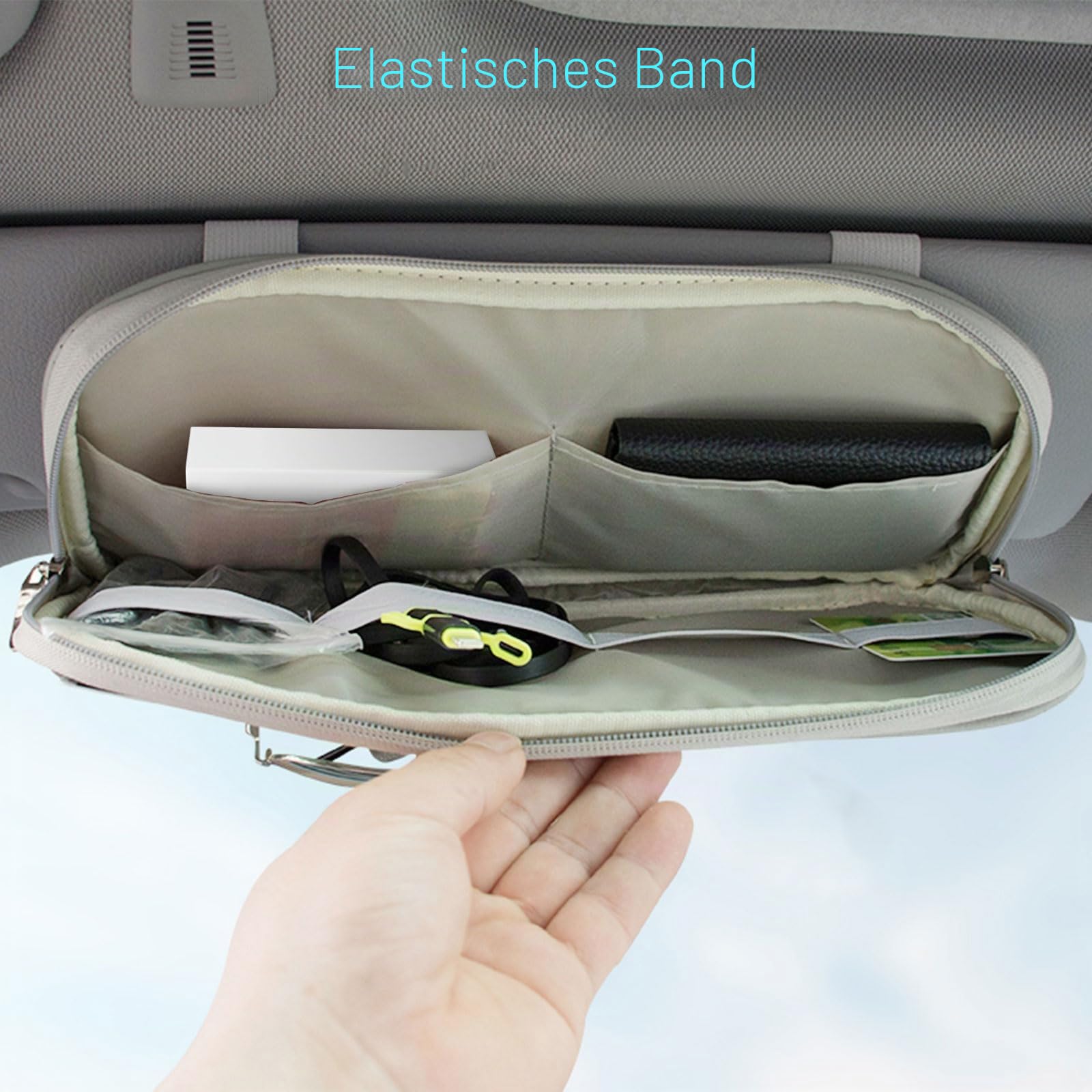 Linkstyle Auto Sun Visor Organizer, Leder Sonnenblende Organizer mit Brillenhalter für Auto, Aufbewahrungstasche für Karten Lizenzen Stifte Brillen