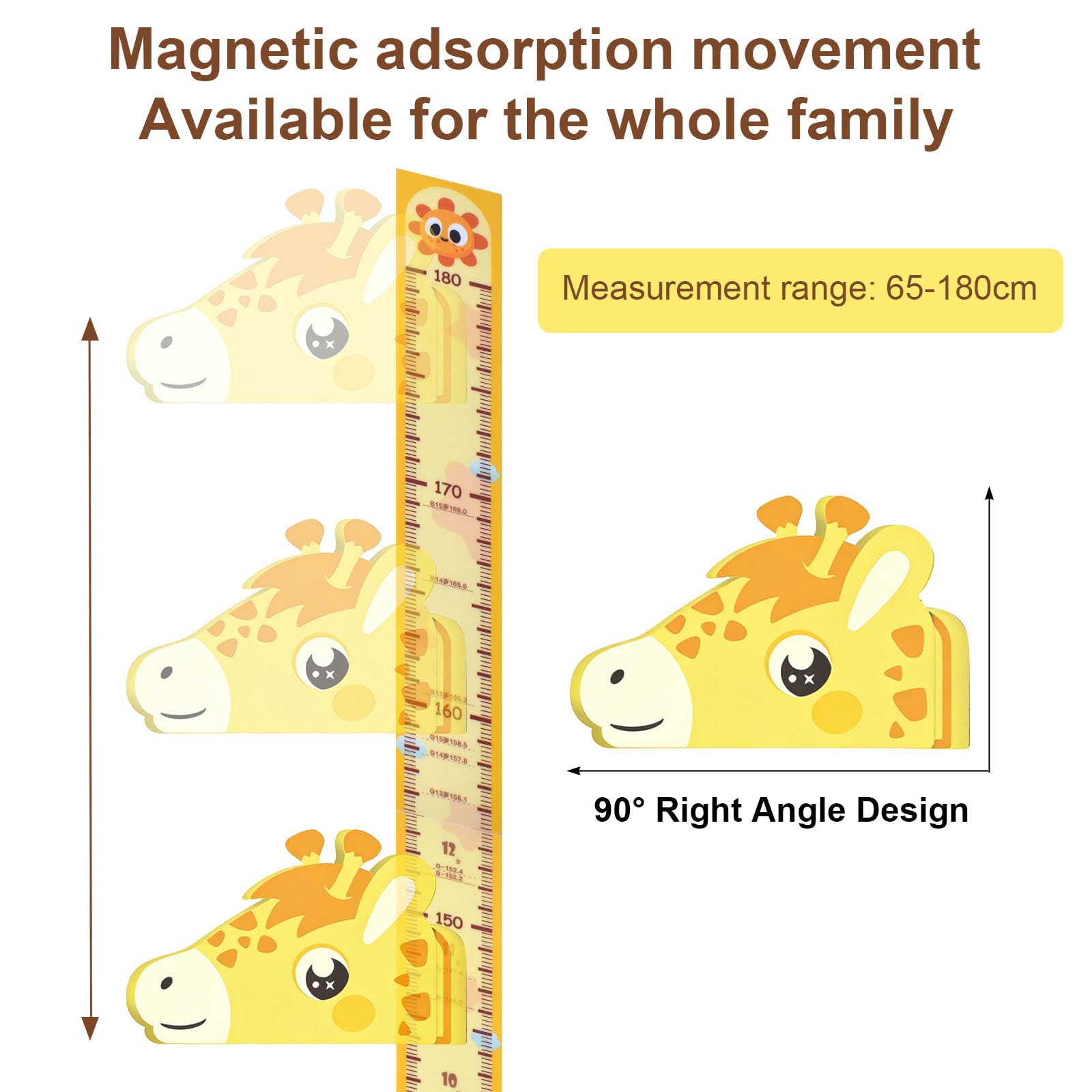 Metro da Parete 3D Giraffa per Bambini, Sticker Parete Magnetico Crescita Rimovibile 65-180 cm
